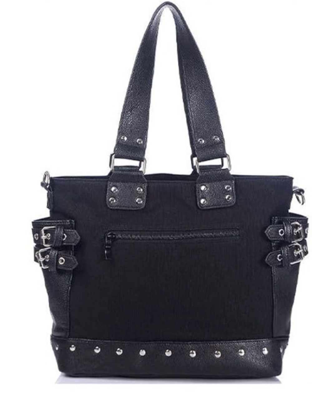 Black Studded Canvas Tote with Chain Accent - Picture 6 of 6
